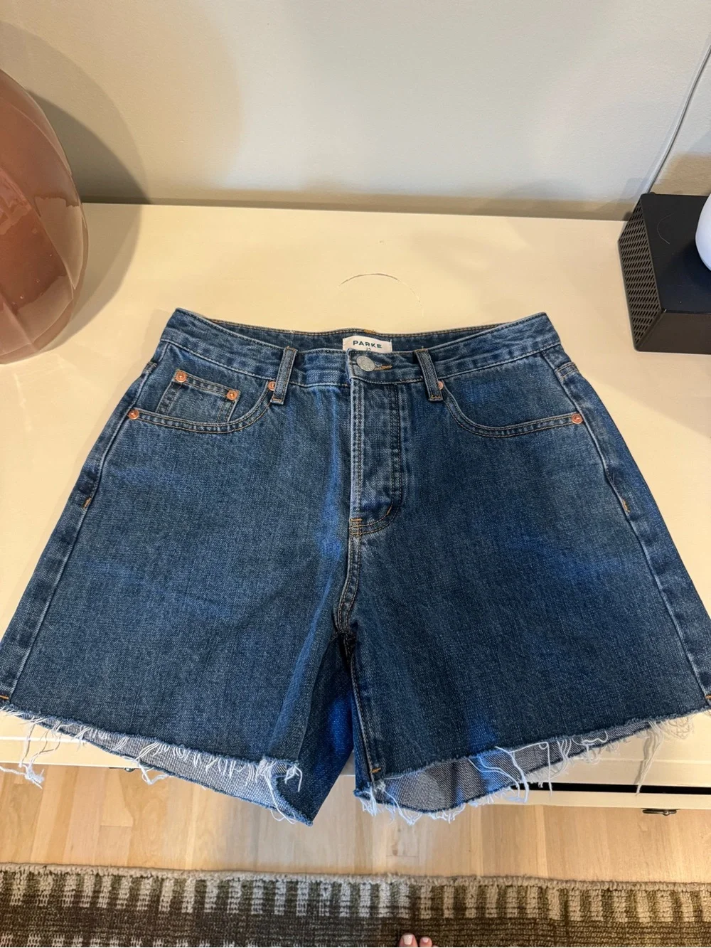 PARKE Long Baggy Shorts in Medium Wash